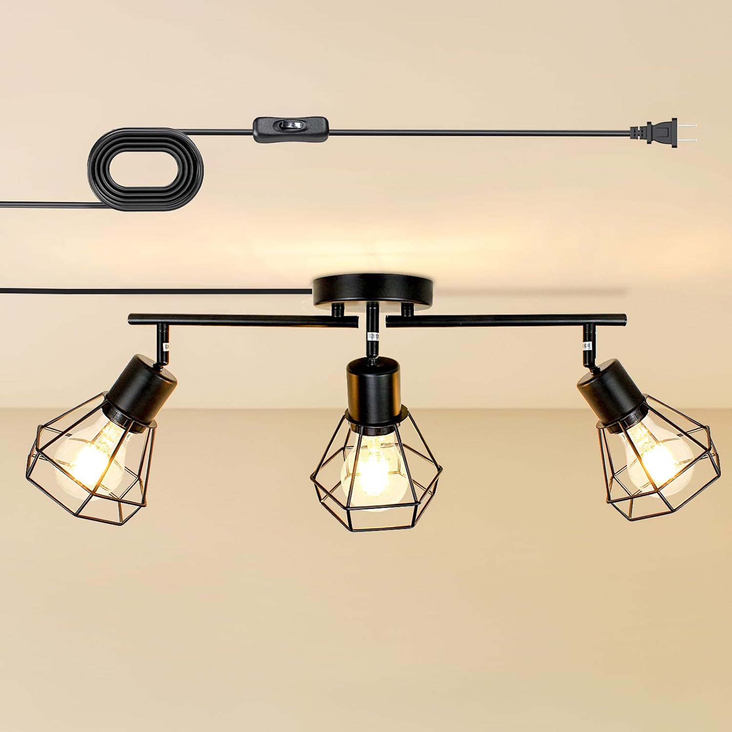 TRACK LIGHT 6 LIGHT ROTATABLE CEILING LIGHT 16.4FT CORD & ON/OFF ROCKER ...