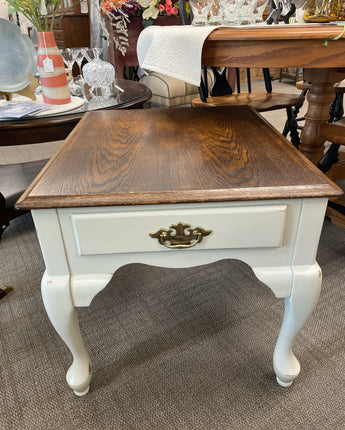 SOLID WOOD, PAINTED BASE, CREAM, DARK STAIN TOP, 1 DRAWER, QUEEN ANN LEGS