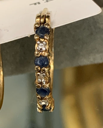 EARRINGS RSE ITALIAN .925 VERMEIL SAPPHIRE & DIAMOND HOOPS