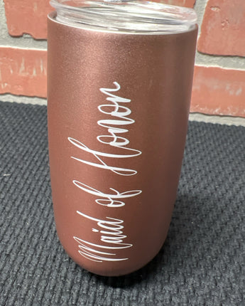"MAID OF HONOR" INSULATED CUP WITH LID, ROSE GOLD