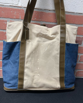 BLUE & BEIGE CANVAS TOTE WITH 2 HANDLES 16"X5.25"X20"