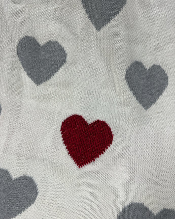LARGE CREAM THROW WITH GRAY HEARTS