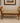 WOODEN BENCH WITH ARMS, TAN/BLACK UPHOLSTERED SEAT