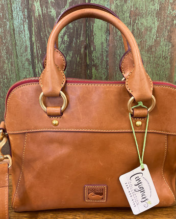 VINTAGE DOONEY & BOURKE FLORENTINE VACCHETTA CAMEL LEATHER HANDBAG