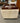 TAN/CREAM SQUARE STORAGE OTTOMAN W/WOOD TRAY