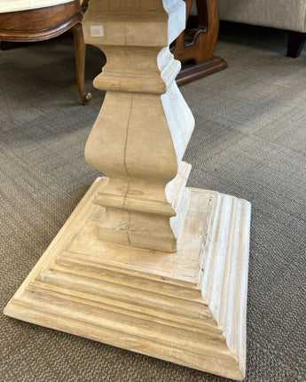 DISTRESSED OFF-WHITE SQUARE TABLE W/PEDESTAL BASE