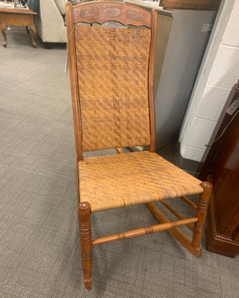 WICKER ROCKER NATURAL WOOD FRAME STAINED