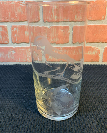 CLEAR CRYSTAL VASE WITH FROSTED BIRD ON LIMB 7"X3.25"X3.25"