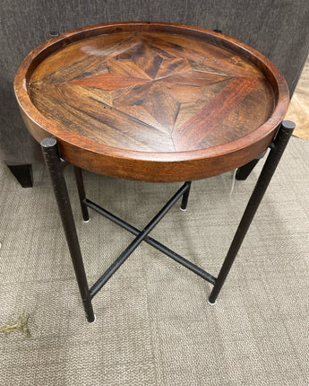 ARHAUS, ROUND TABLE, SOLID WOOD w/ METAL BASE