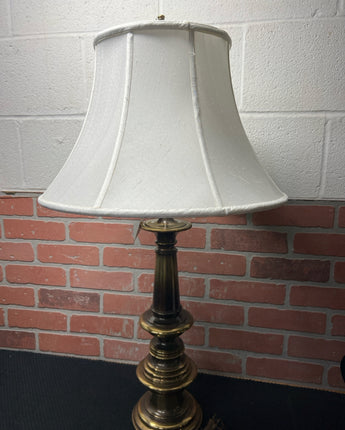 BRASS LAMP ROUND BASE WHITE LINEN SHADE 30"