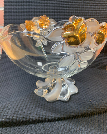 MIKASA CRYSTAL GILDED ROSE FOOTED SERVING BOWL 7"X9"X9"