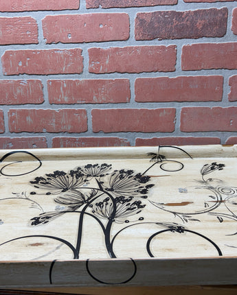 TRAY BROWN DISTRESSED RECTANGLE WITH BLACK STENCIL