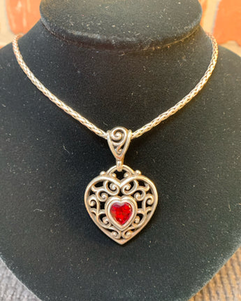 NECKLACE BRIGHTON SILVER CHAIN WITH RUBY HEART "LOVE YOUR HEART"