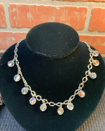 NECKLACE SWAROVSKI ELEMENTS .925 SILVER WITH AURORA BOREALIS BEADS