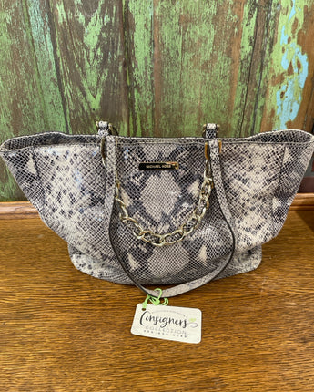 MICHAEL KORS CREAM & GRAY PYTHON EMBOSSED LEATHER TOTE