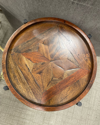 ARHAUS, ROUND TABLE, SOLID WOOD w/ METAL BASE