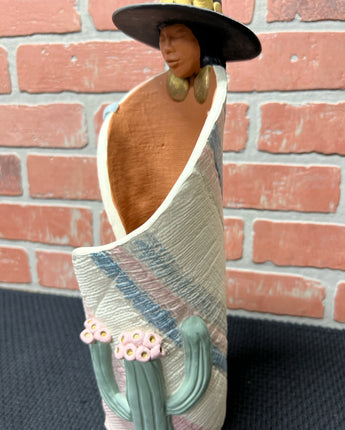 WRAP AROUND FIGURE WITH PASTEL CACTUS AND NATIVE HEAD 14"X4.5"X4.5"