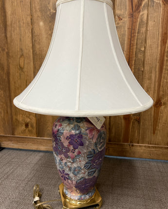 CLOISONNE DESIGN LAVENDER & PINK FLORAL LAMP 31"X6.5"X6.5"