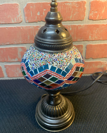 MINI TURKISH MOROCCAN TABLE LAMP GLASS TIFFANY STYLE TEAL & RED