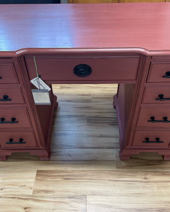 DESK, PAINTED IN PRIMER RED CHALK PAINT w/ CLEAR WAX