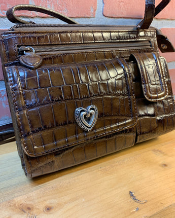 BRIGHTON BROWN CROCODILE EMBOSSED WITH SILVER HEART