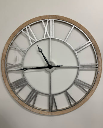 WOOD WAGON WHEEL WALL CLOCK W/METAL CENTER