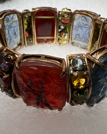 BRACELET WITH GEM STONES BLUE & BURGUNDY EMBOSSED STONES