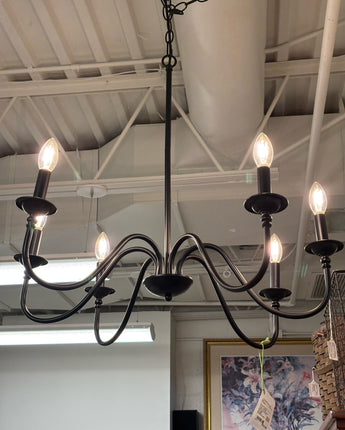 FARMHOUSE BLACK WROUGHT IRON CHANDELIER W/BULBS