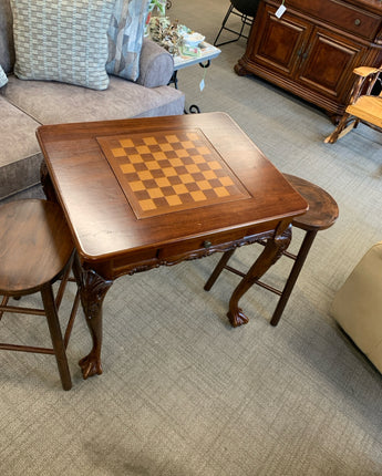 GAMING TABLE WITH 2 STOOLS WOOD CLAW FOOT WITH 2 DRAWER