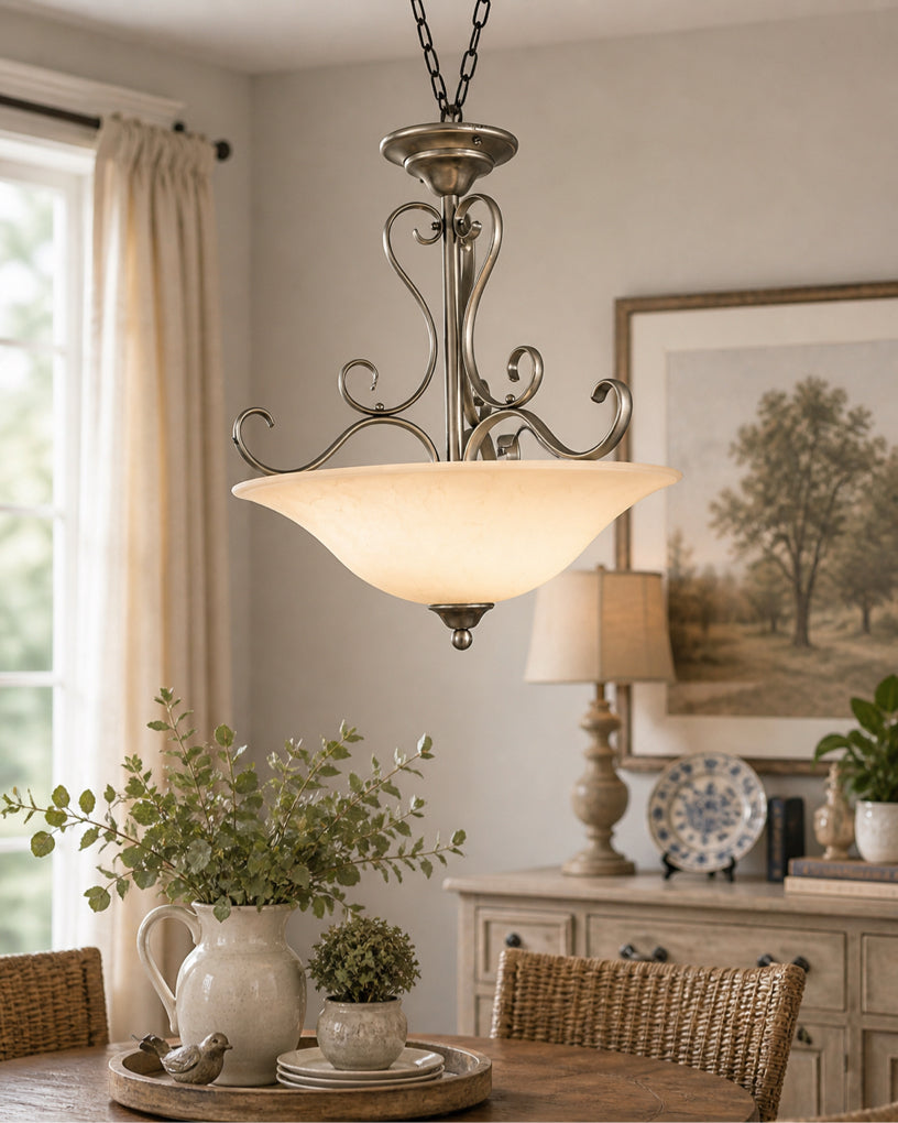 QUOIZEL BRUSHED NICKEL SEM-FLUSH MOUNT CEILING LIGHT WITH SCROLLWORK ...