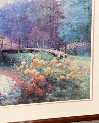 CHARLES ZAHN "MILLBROOK CROSSING" BRIDGE & FALL FLOWERS 34"X42.5"