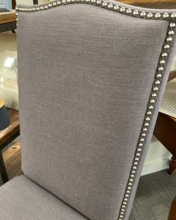 GREY UPHOLSTERED DINING ROOM CHAIR W/NAILHEAD TRIM