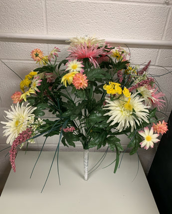 FLORAL ARRANGEMENT OF PINK, IVORY, YELLOW AND GREEN