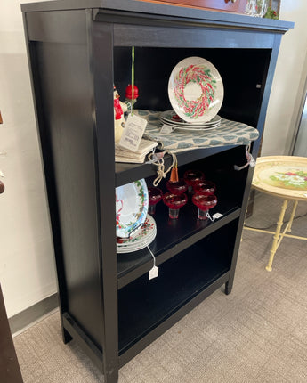 BOOK SHELF w/ 3 SHELVES, BLACK WOOD