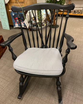 BAUMRITTER BLACK WOOD ROCKING CHAIR W/STRIPED CUSHION