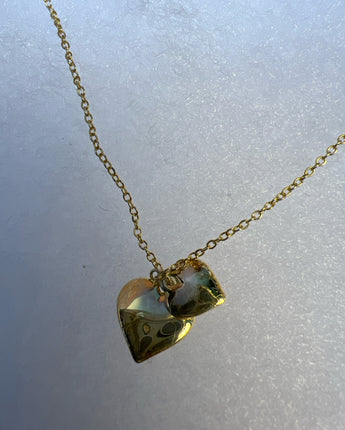 NECKLACE .925 GOLD OVER GOLD CHAIN & DUAL HEARTS