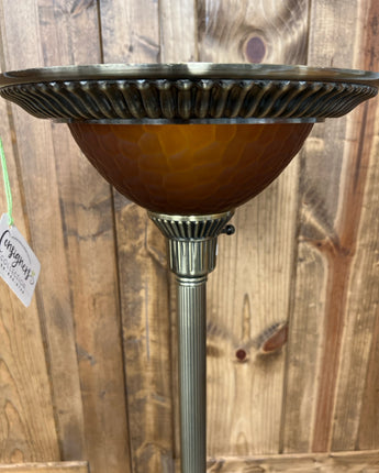 BRASS FLUTE COLUMN FLOOR LAMP WITH AMBER GLASS GLOBE 70"X12.5"X12.5"