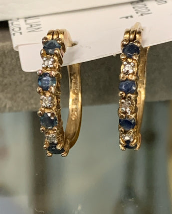 EARRINGS RSE ITALIAN .925 VERMEIL SAPPHIRE & DIAMOND HOOPS