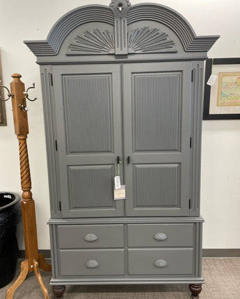 ARMOIRE PAINTED IN ANNIE SLOAN SATIN PAINT 50/50 MIX CAMBRIAN BLUE & GRAPHITE