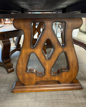 DINING TABLE  2 LEAVES 15" EACH; WOOD INLAY TOP