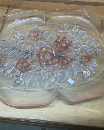 MIKASA ROSELLA OVAL PINK ETCHED SERVING PLATTER