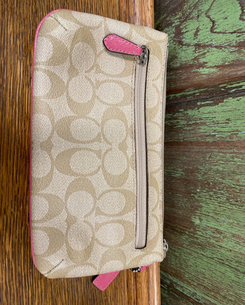 COACH SIGNATURE  BROWN & BEIGE WRISTLET W/PINK ACCENT