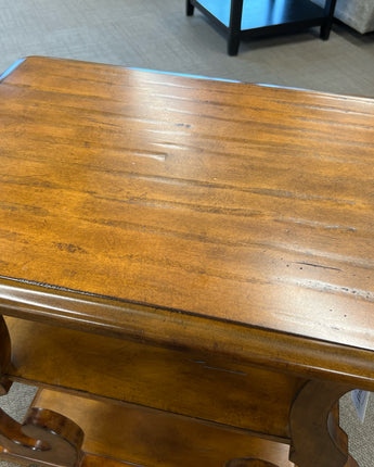 RECTANGLE, SIDE TABLE, DARK STAIN WOOD, BOTTOM 2 SHELF