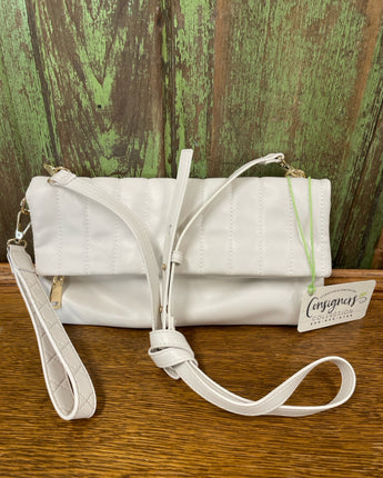 INC CREAM LEATHER FOLDOVER CLUTCH