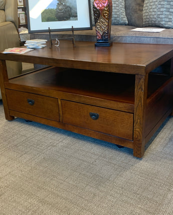 COFFEE TABLE SHELF AND 2 DRAWERS STAINED DARK BROWN