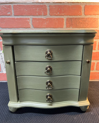 JEWELRY BOX PAINTED IN A.S. OLIVE CHALK PAINT, CLEAR WAX