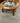 ROUND WOOD/GLASS TOP, CURVED LEGS, ORNATE METAL BASE