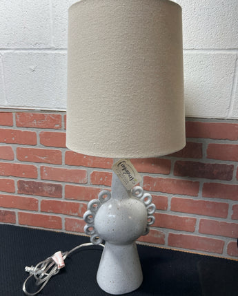 GRAY W/BROWN DOT CERAMIC LAMP W/LINEN SHADE