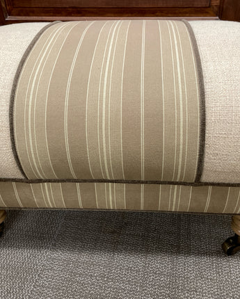 ARHAUS, CAMBRIDGE COLLECTION, UPHOLSTERED OTTOMAN, STRIPED BEIGE  FABRIC CENTER