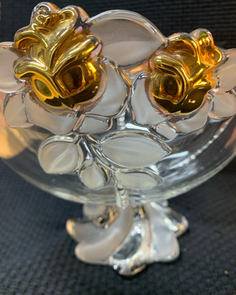 MIKASA CRYSTAL GILDED ROSE FOOTED SERVING BOWL 7"X9"X9"